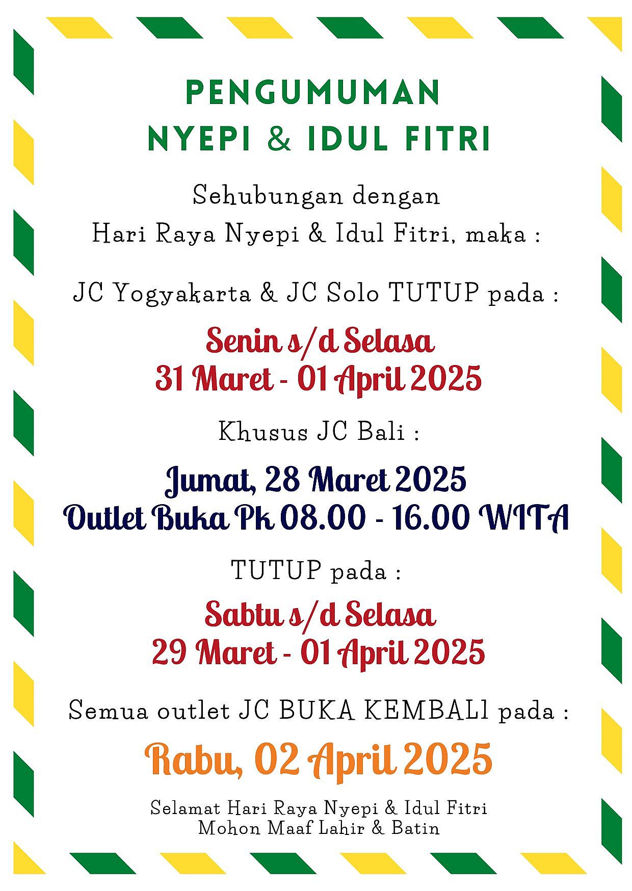 Pengumuman Libur Idul Fitri 2025